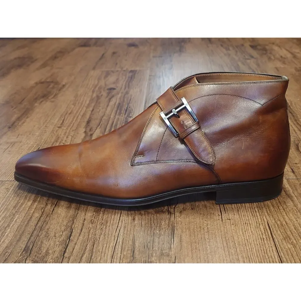 Magnanni Men’s 12M Brown Burnished Leather Dress Chukka Boots